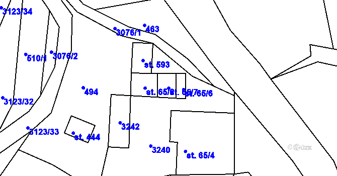 Parcela st. 65/7 v KÚ Prostřední Bečva, Katastrální mapa