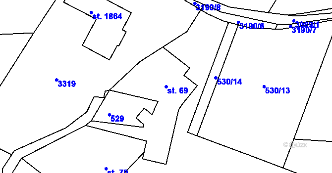 Parcela st. 69 v KÚ Prostřední Bečva, Katastrální mapa