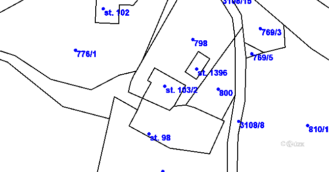 Parcela st. 103/2 v KÚ Prostřední Bečva, Katastrální mapa