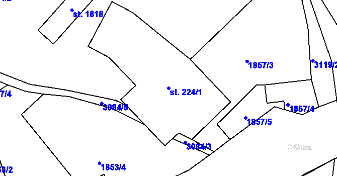 Parcela st. 224/1 v KÚ Prostřední Bečva, Katastrální mapa