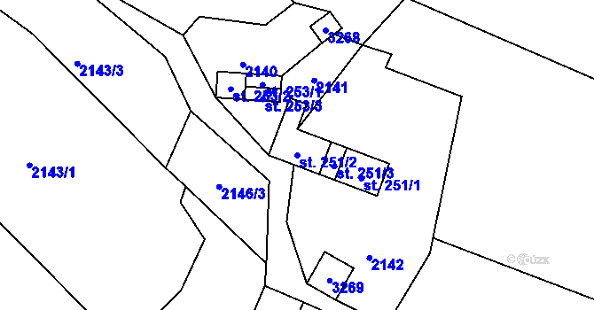 Parcela st. 251/2 v KÚ Prostřední Bečva, Katastrální mapa