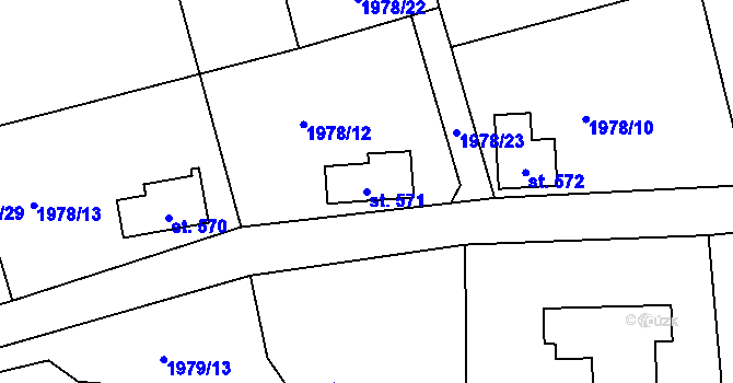 Parcela st. 571 v KÚ Prostřední Bečva, Katastrální mapa