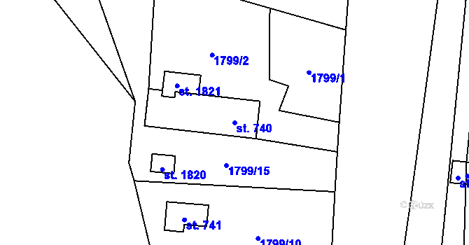Parcela st. 740 v KÚ Prostřední Bečva, Katastrální mapa