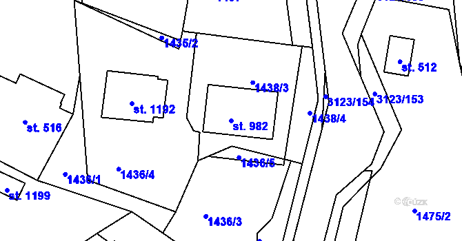 Parcela st. 982 v KÚ Prostřední Bečva, Katastrální mapa