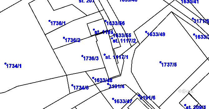 Parcela st. 1117/1 v KÚ Prostřední Bečva, Katastrální mapa