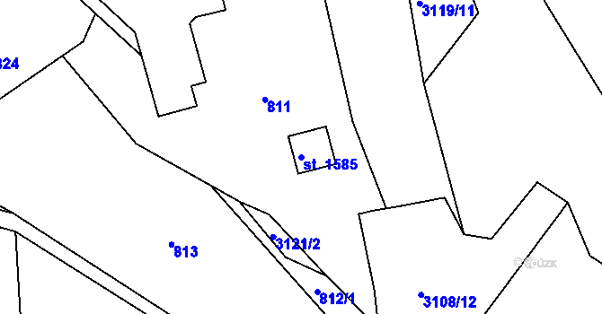 Parcela st. 1585 v KÚ Prostřední Bečva, Katastrální mapa