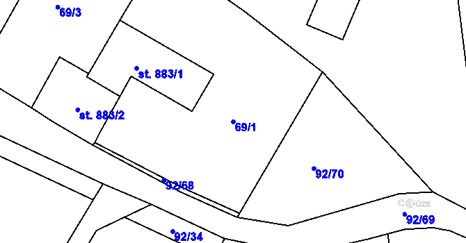 Parcela st. 69/1 v KÚ Prostřední Bečva, Katastrální mapa