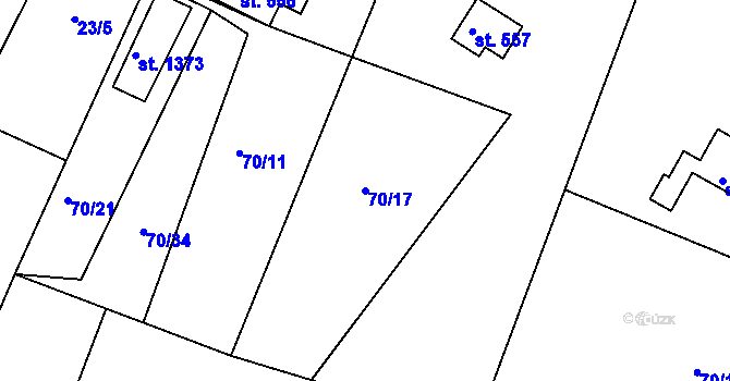 Parcela st. 70/17 v KÚ Prostřední Bečva, Katastrální mapa