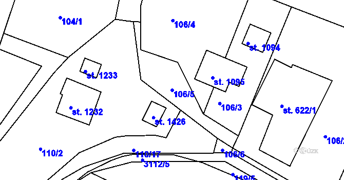 Parcela st. 106/5 v KÚ Prostřední Bečva, Katastrální mapa