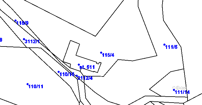 Parcela st. 115/4 v KÚ Prostřední Bečva, Katastrální mapa