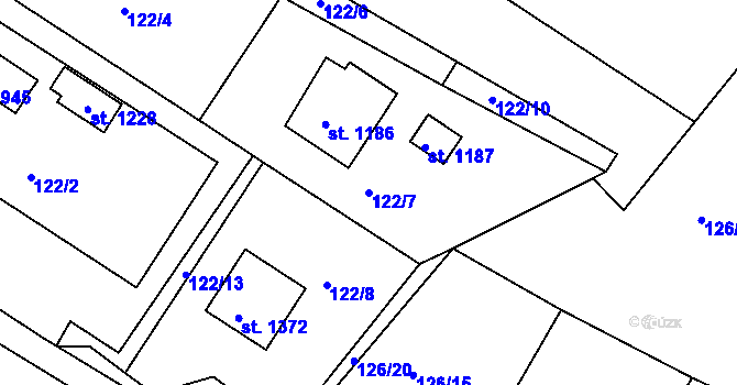 Parcela st. 122/7 v KÚ Prostřední Bečva, Katastrální mapa