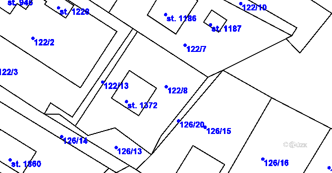 Parcela st. 122/8 v KÚ Prostřední Bečva, Katastrální mapa
