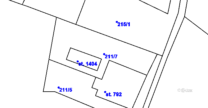 Parcela st. 211/7 v KÚ Prostřední Bečva, Katastrální mapa