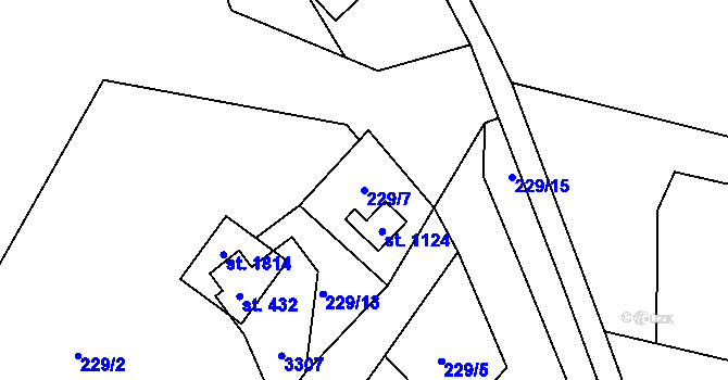 Parcela st. 229/7 v KÚ Prostřední Bečva, Katastrální mapa