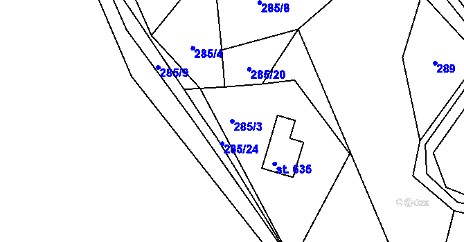 Parcela st. 285/3 v KÚ Prostřední Bečva, Katastrální mapa