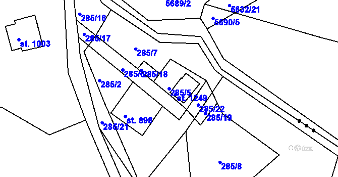 Parcela st. 285/5 v KÚ Prostřední Bečva, Katastrální mapa