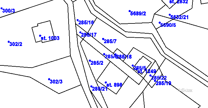 Parcela st. 285/6 v KÚ Prostřední Bečva, Katastrální mapa