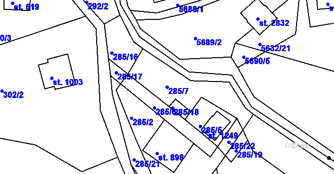 Parcela st. 285/7 v KÚ Prostřední Bečva, Katastrální mapa