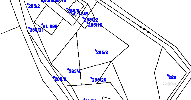 Parcela st. 285/8 v KÚ Prostřední Bečva, Katastrální mapa