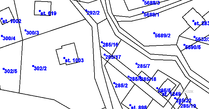 Parcela st. 285/17 v KÚ Prostřední Bečva, Katastrální mapa