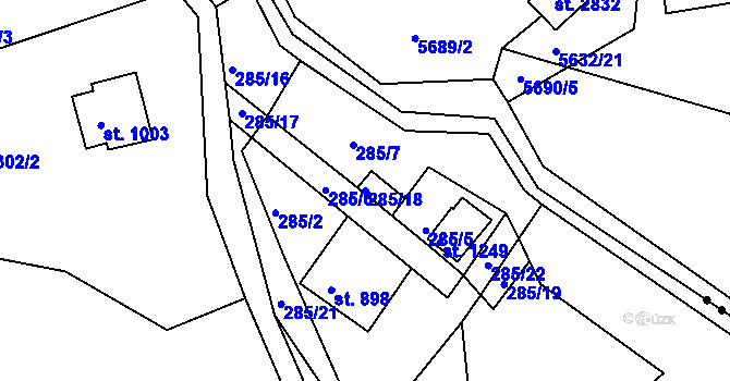 Parcela st. 285/18 v KÚ Prostřední Bečva, Katastrální mapa