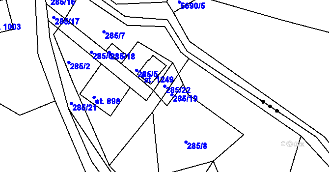 Parcela st. 285/22 v KÚ Prostřední Bečva, Katastrální mapa