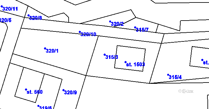 Parcela st. 315/3 v KÚ Prostřední Bečva, Katastrální mapa