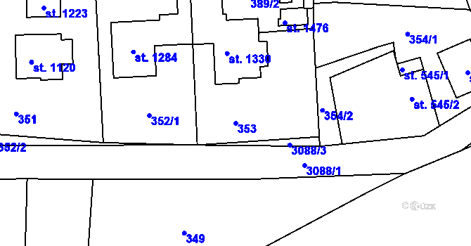 Parcela st. 353 v KÚ Prostřední Bečva, Katastrální mapa