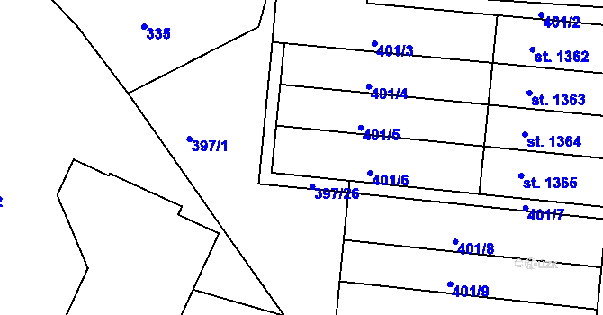 Parcela st. 397/25 v KÚ Prostřední Bečva, Katastrální mapa