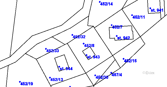 Parcela st. 452/8 v KÚ Prostřední Bečva, Katastrální mapa