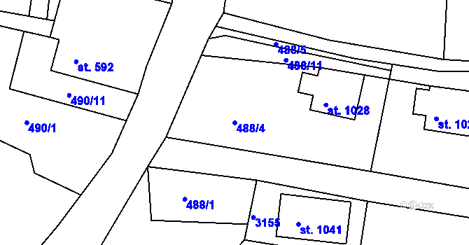 Parcela st. 488/4 v KÚ Prostřední Bečva, Katastrální mapa