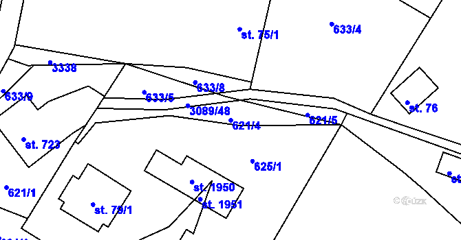 Parcela st. 621/4 v KÚ Prostřední Bečva, Katastrální mapa