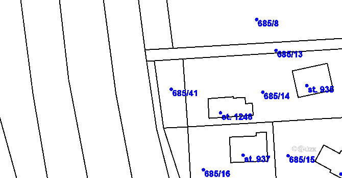 Parcela st. 685/41 v KÚ Prostřední Bečva, Katastrální mapa