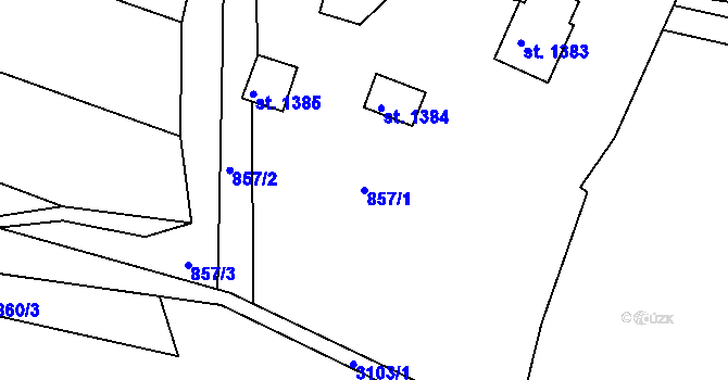 Parcela st. 857/1 v KÚ Prostřední Bečva, Katastrální mapa
