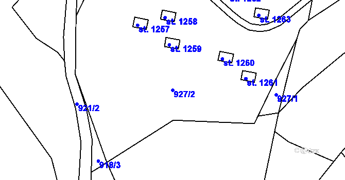 Parcela st. 927/2 v KÚ Prostřední Bečva, Katastrální mapa