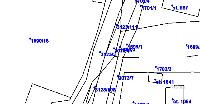 Parcela st. 3123/3 v KÚ Prostřední Bečva, Katastrální mapa