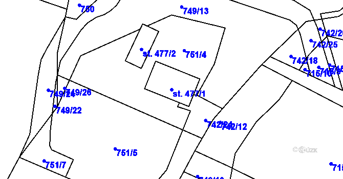 Parcela st. 477/1 v KÚ Prostřední Bečva, Katastrální mapa