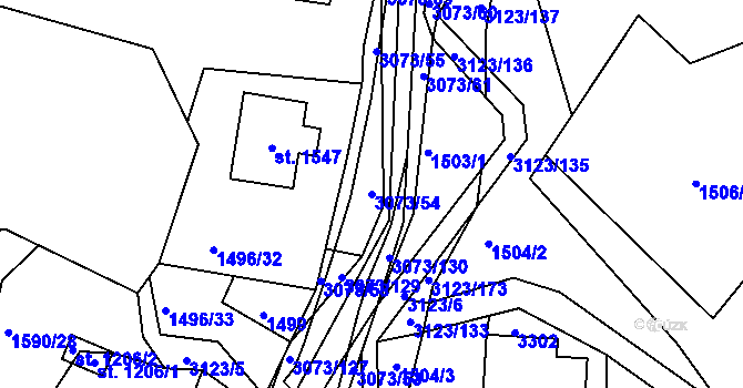Parcela st. 3073/54 v KÚ Prostřední Bečva, Katastrální mapa