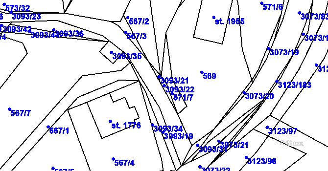 Parcela st. 3093/22 v KÚ Prostřední Bečva, Katastrální mapa
