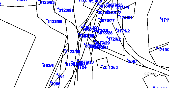 Parcela st. 3073/72 v KÚ Prostřední Bečva, Katastrální mapa