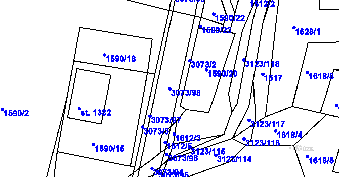 Parcela st. 3073/98 v KÚ Prostřední Bečva, Katastrální mapa