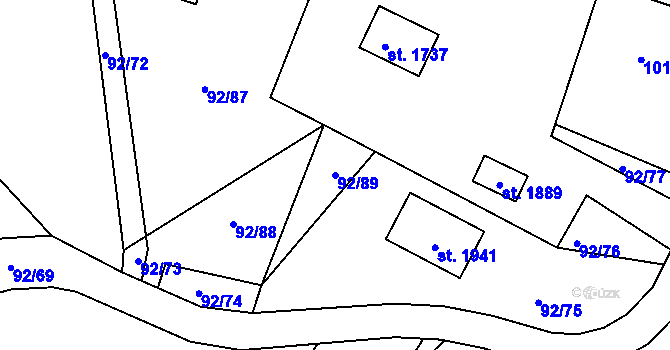 Parcela st. 92/89 v KÚ Prostřední Bečva, Katastrální mapa