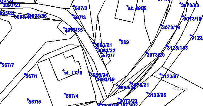 Parcela st. 571/7 v KÚ Prostřední Bečva, Katastrální mapa