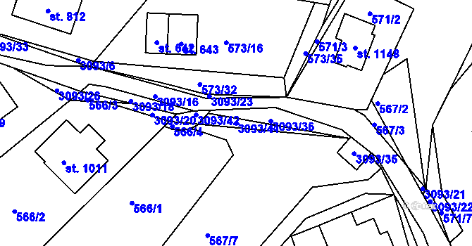 Parcela st. 3093/41 v KÚ Prostřední Bečva, Katastrální mapa