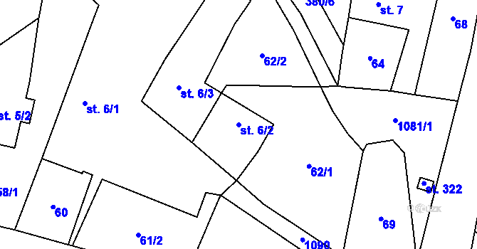 Parcela st. 6/2 v KÚ Prostřední Lhota, Katastrální mapa