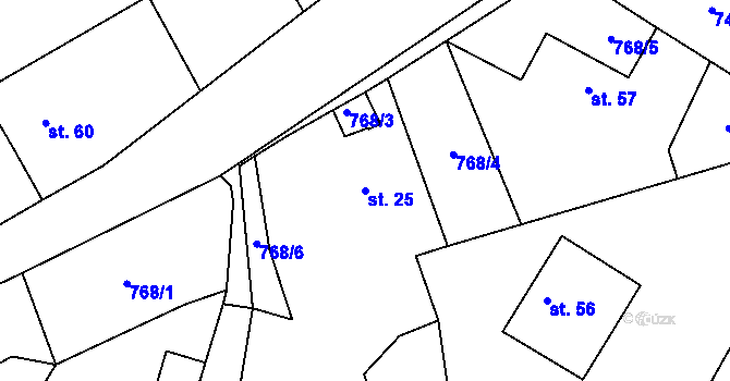 Parcela st. 25 v KÚ Prostřední Lhota, Katastrální mapa