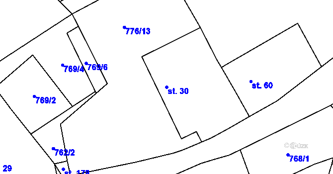 Parcela st. 30 v KÚ Prostřední Lhota, Katastrální mapa