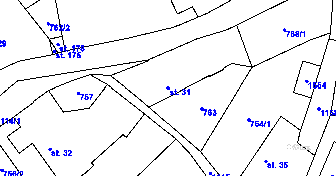 Parcela st. 31 v KÚ Prostřední Lhota, Katastrální mapa