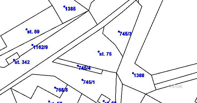 Parcela st. 75 v KÚ Prostřední Lhota, Katastrální mapa
