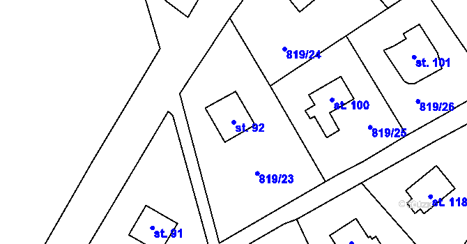Parcela st. 92 v KÚ Prostřední Lhota, Katastrální mapa
